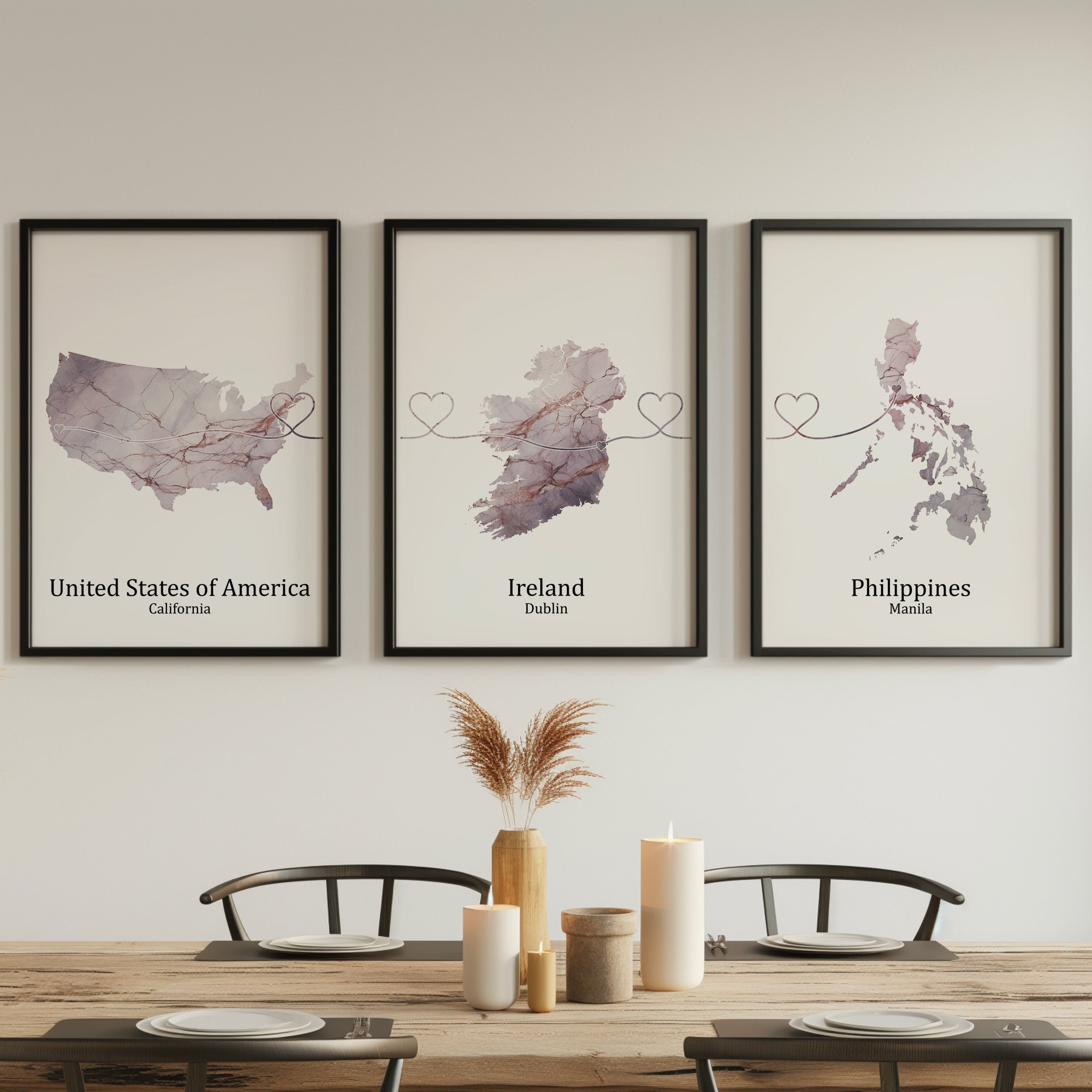 Personalised Light Marble Effect Three Location Prints