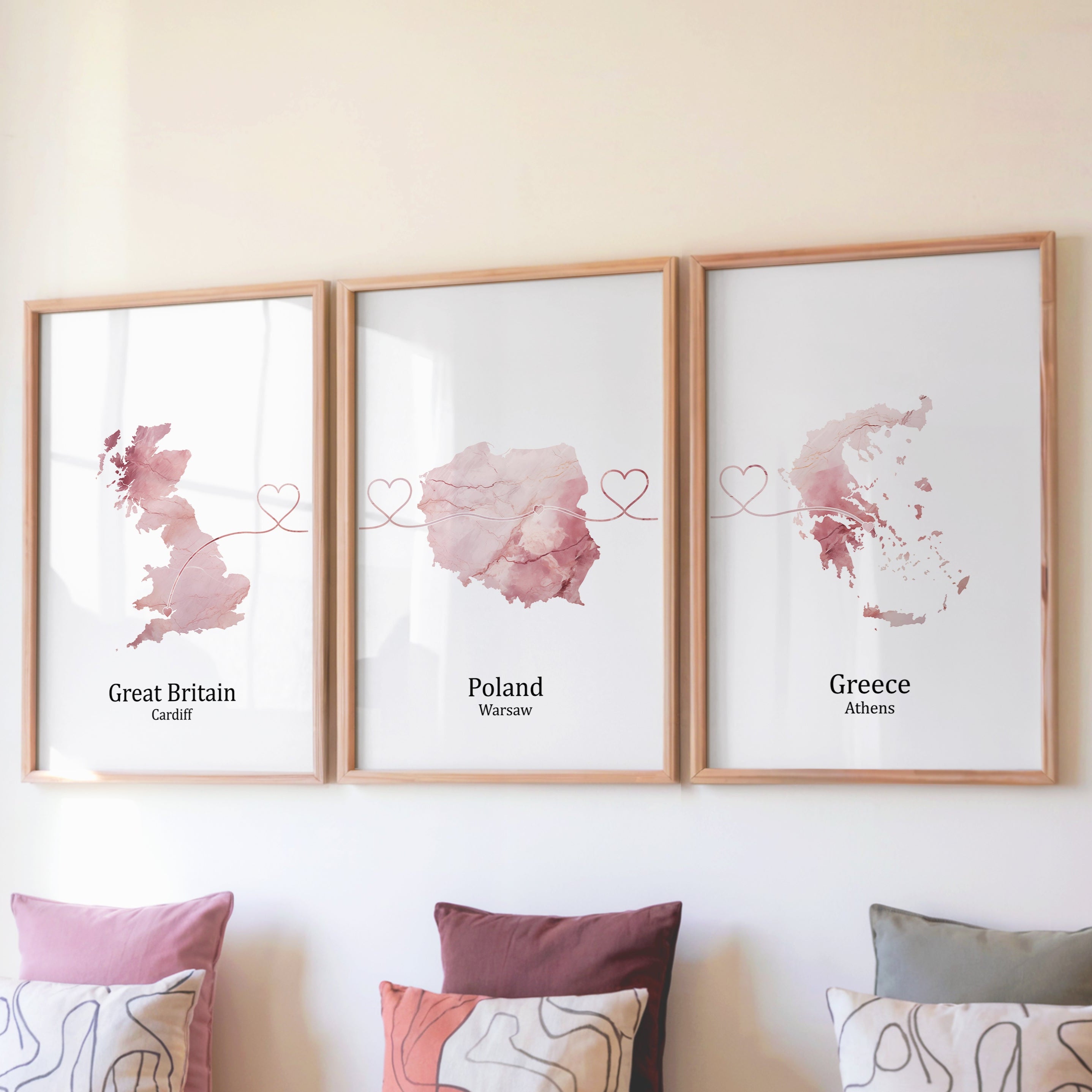 Personalised Light Marble Effect Three Location Prints