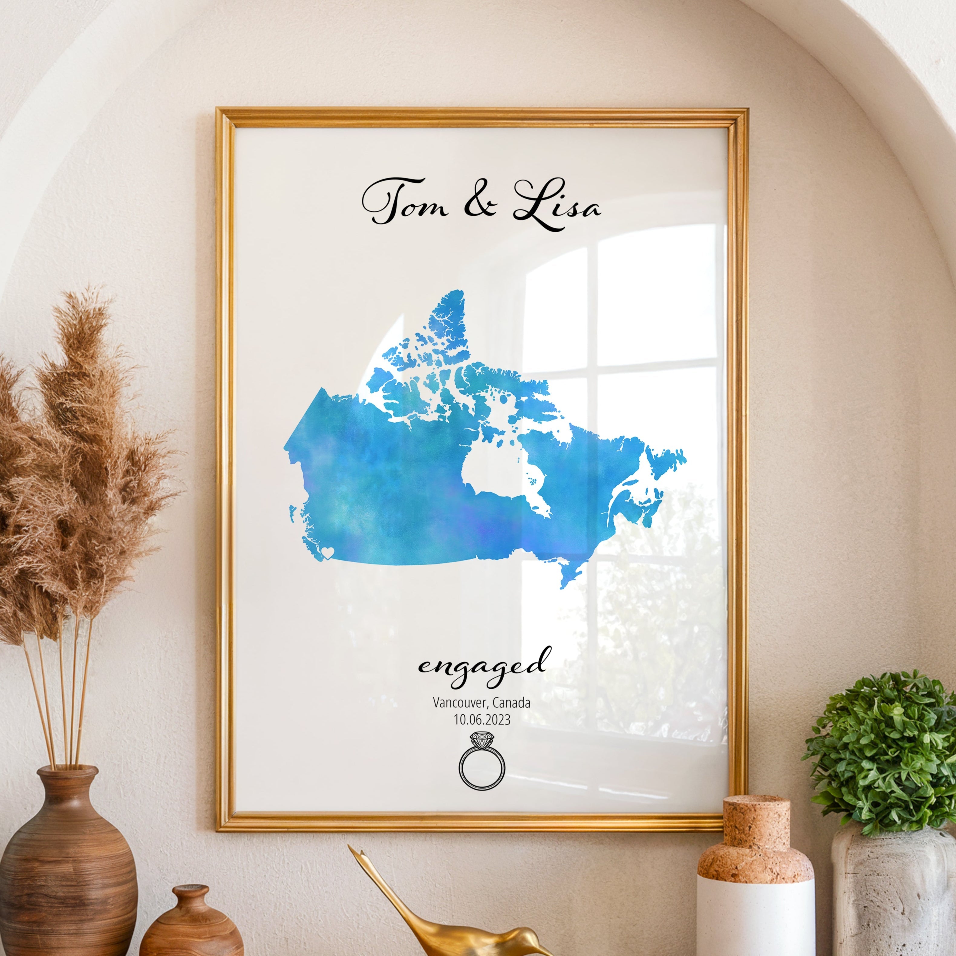 Personalized Engagement Map Print - Any Country - Poster - Available In 8 Different Colours