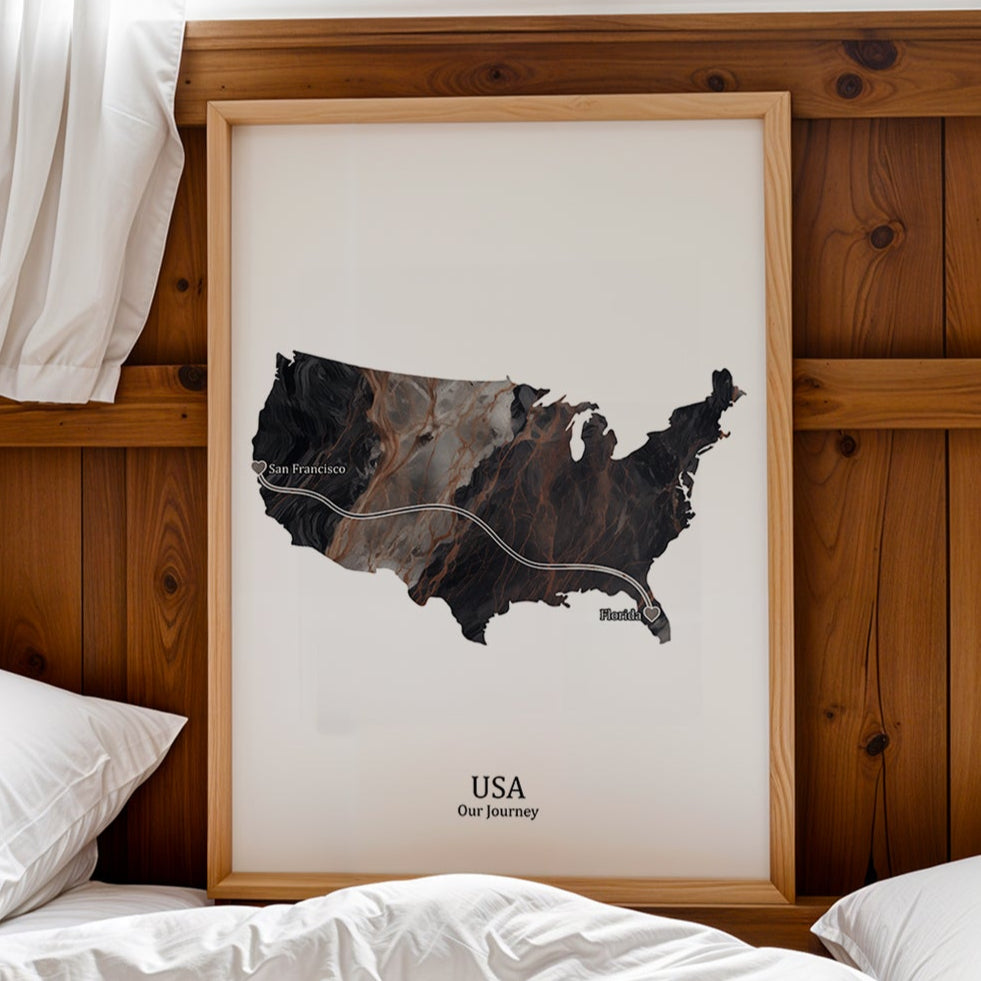 Personalized Dark Marble Effect Map Print - Any Country