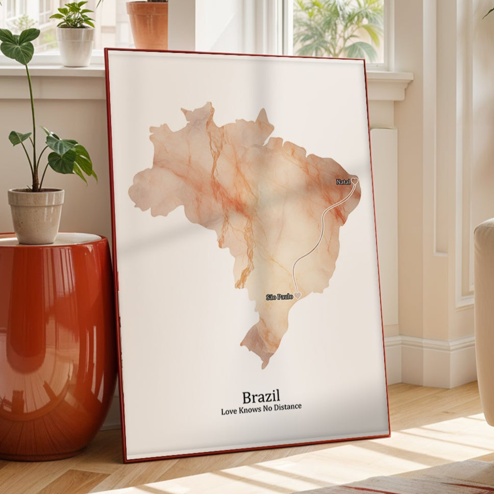Personalized Light Marble Effect Map Print - Any Country