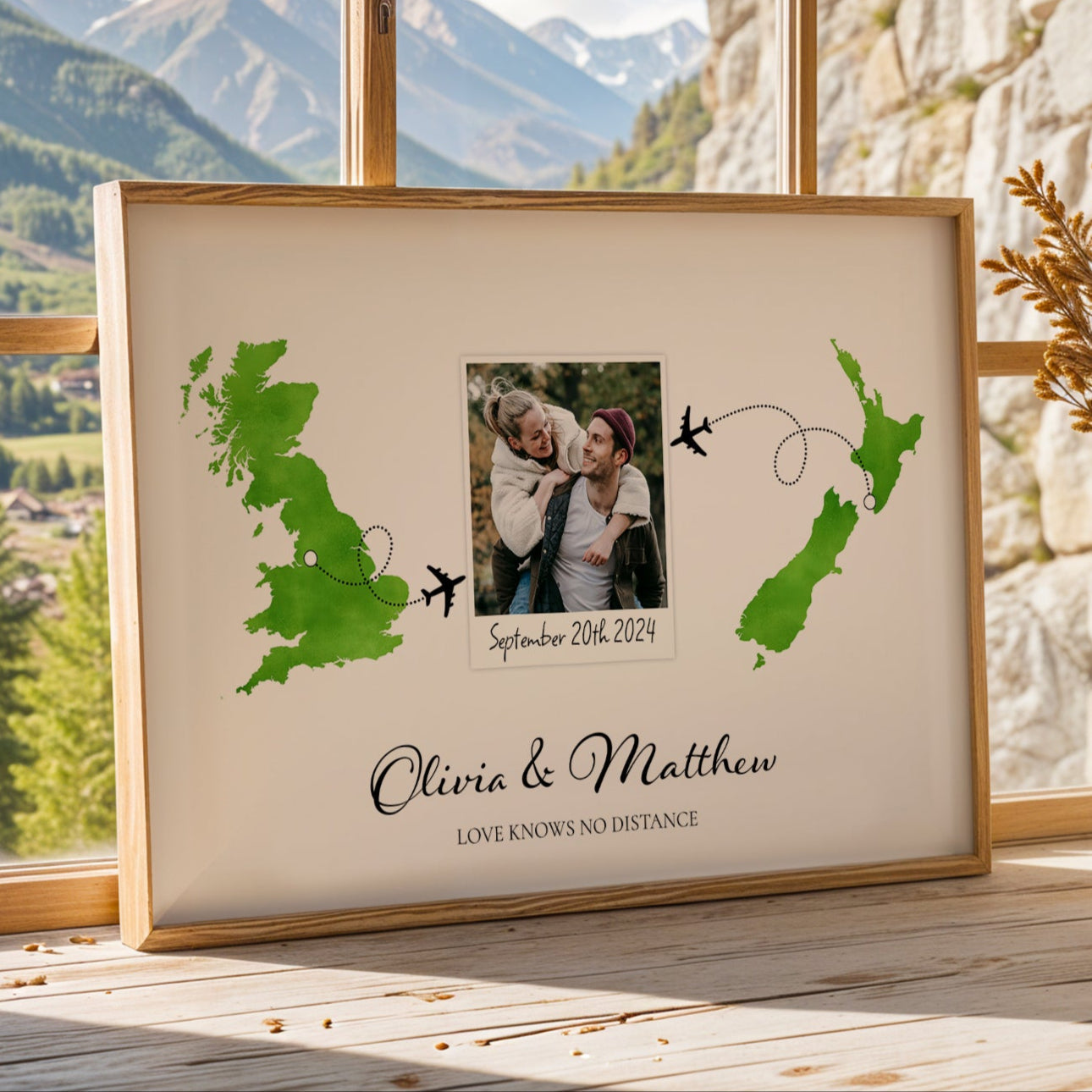 Personalised Polaroid Photo Travel Map Print – Any Two Locations – Perfect Gift for Friends Abroad