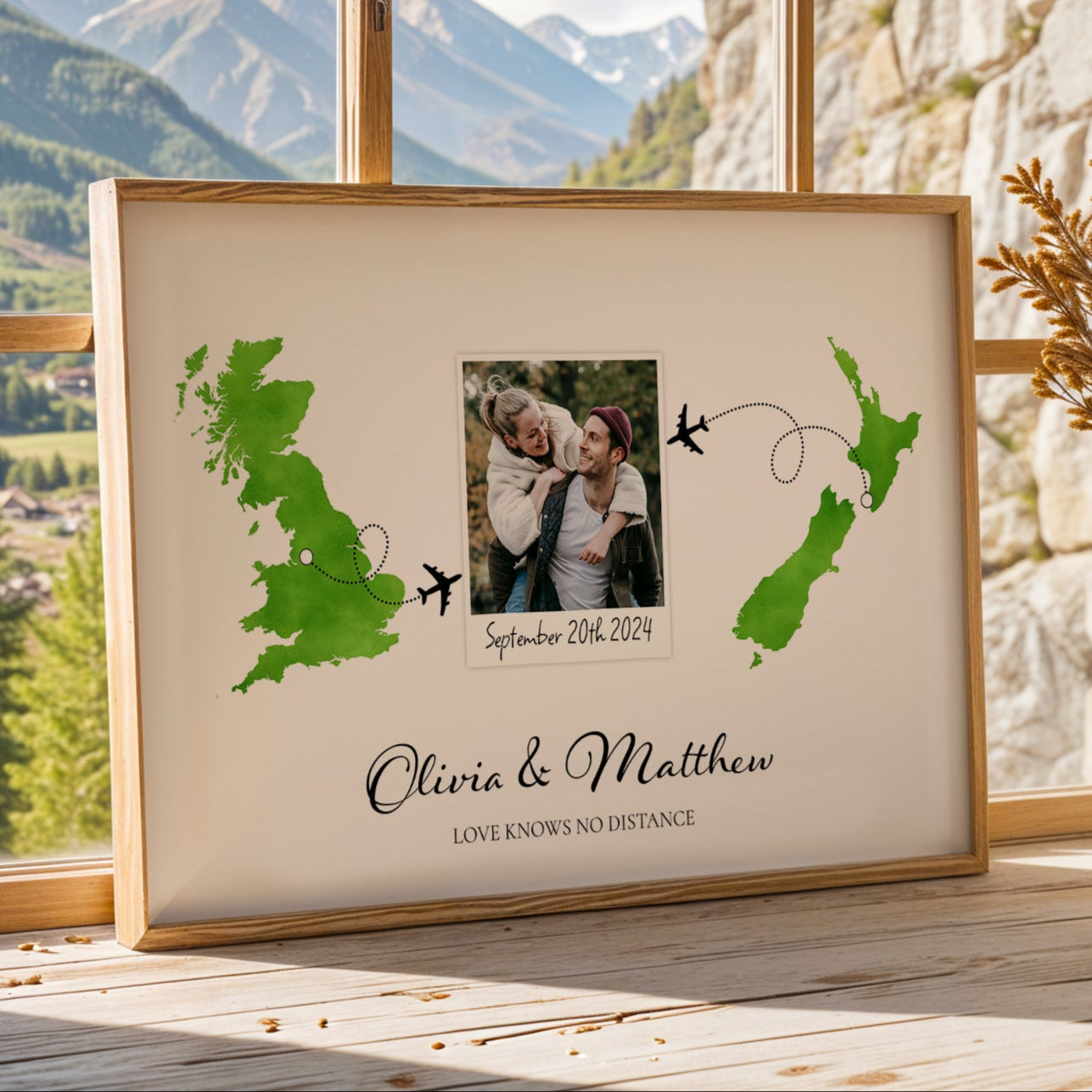 Personalised Polaroid Photo Travel Map Print – Any Two Locations – Perfect Travel Journey Gift