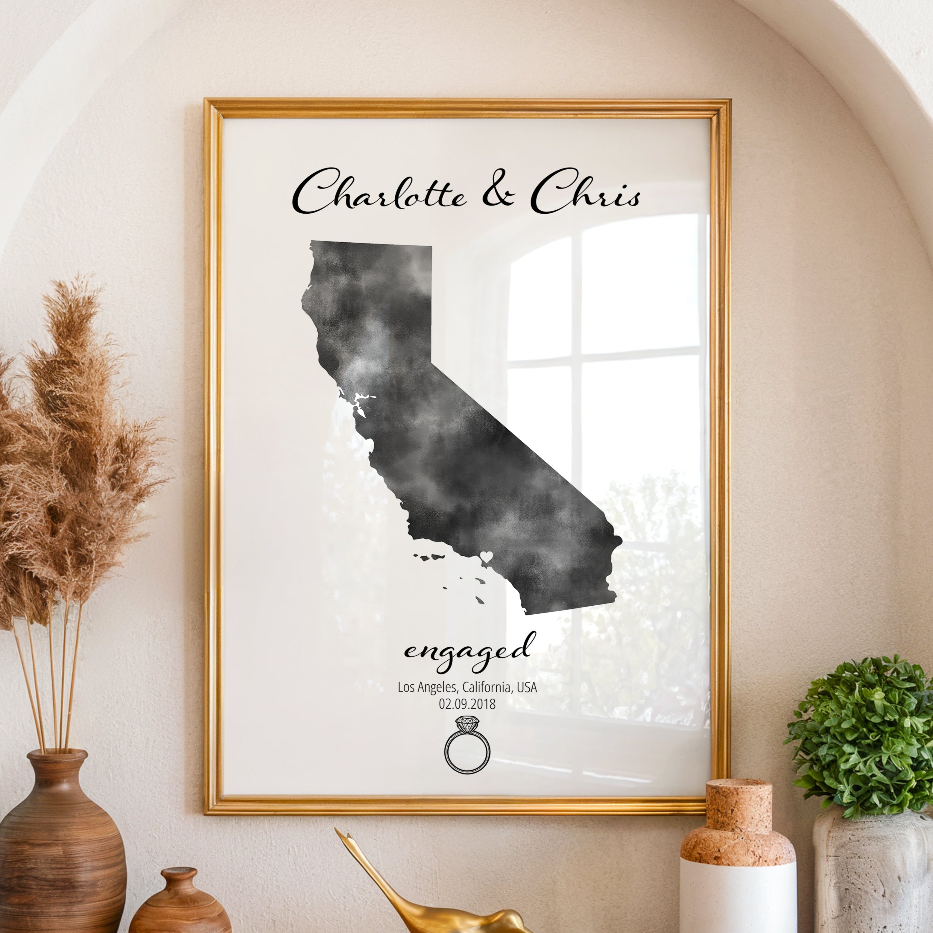 Personalized Engagement Map Print - Any Country - Poster - Available In 8 Different Colours