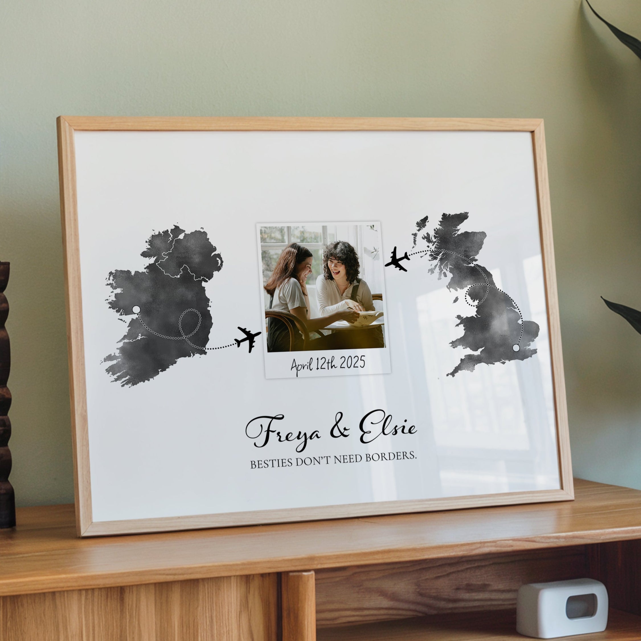 Personalised Polaroid Photo Travel Map Print – Any Two Locations – Perfect Travel Journey Gift