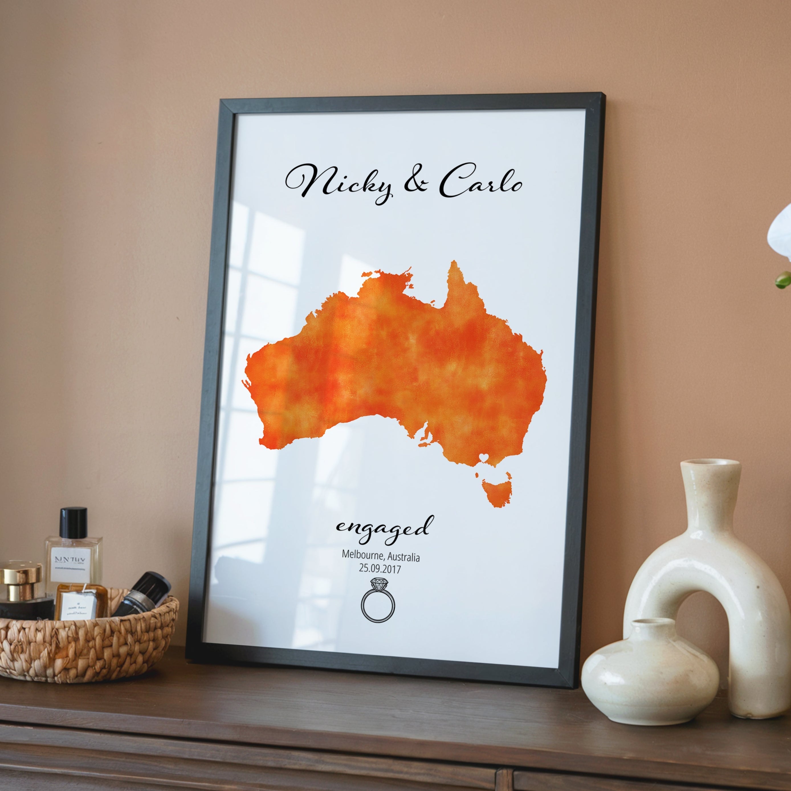 Personalized Engagement Map Print - Any Country - Poster - Available In 8 Different Colours