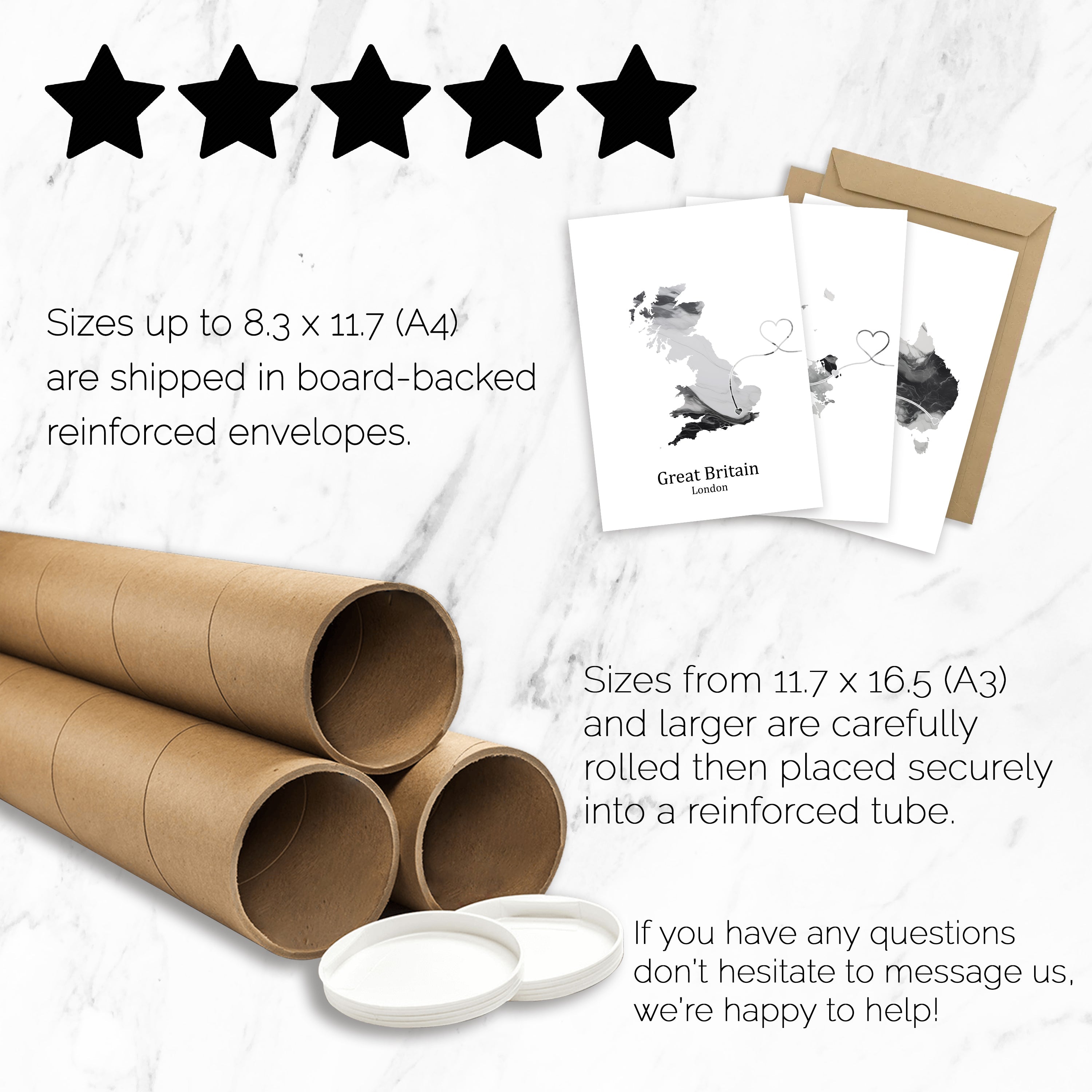 Personalised Light Marble Effect Three Location Prints