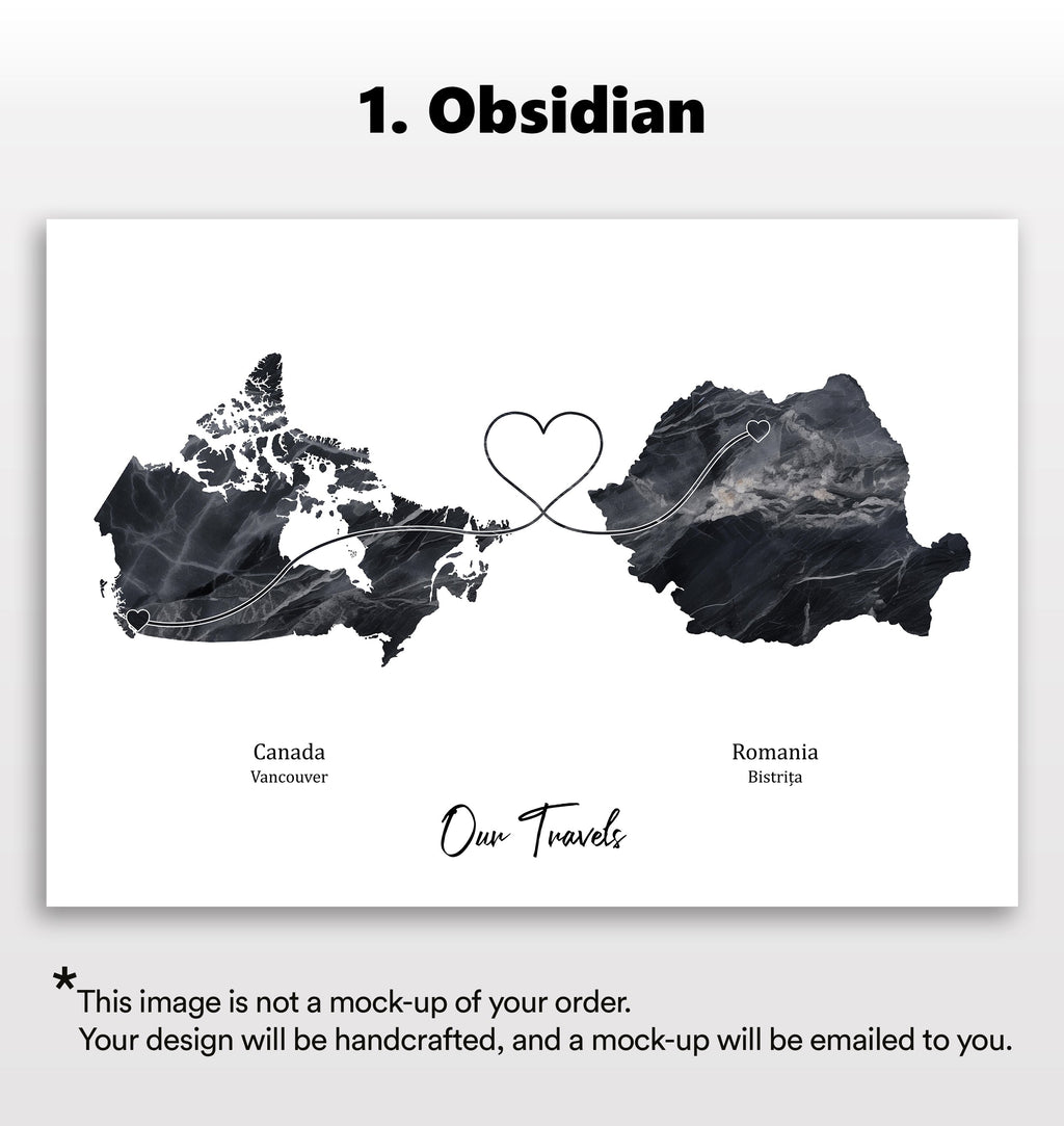 Personalised two location Print 2.0 - Dark Marble Effect - Custom Line