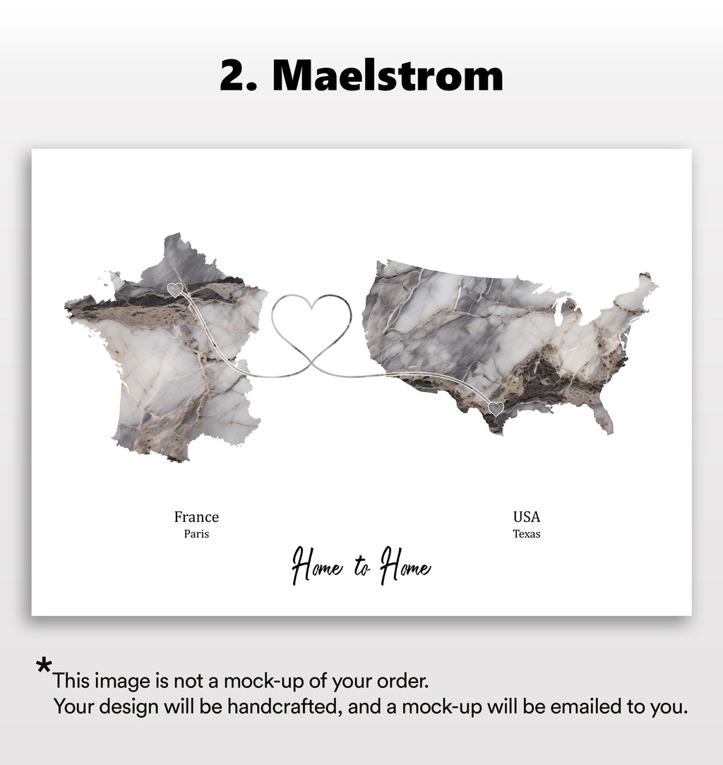 Personalised two location Print 2.0 - Dark Marble Effect - Custom Line