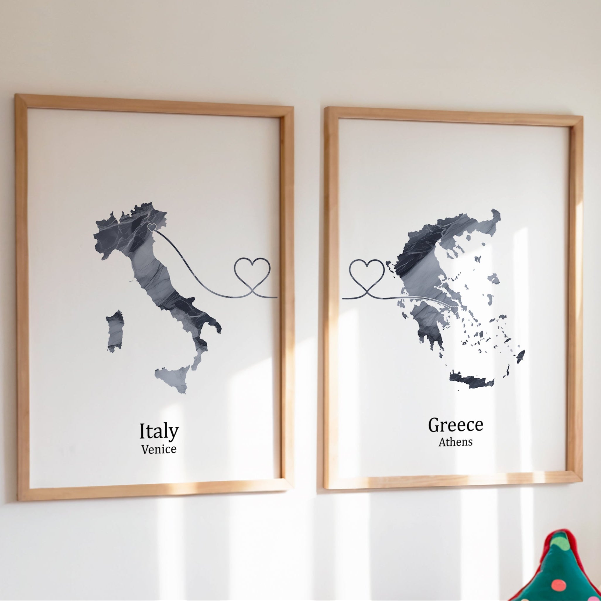 Personalised Dark Marble Effect Two Location Prints