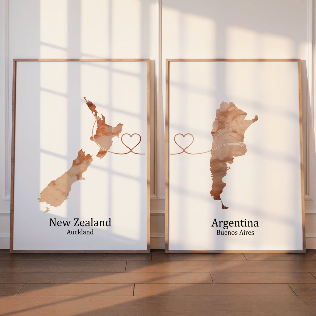 Personalised Light Marble Effect Two Location Prints