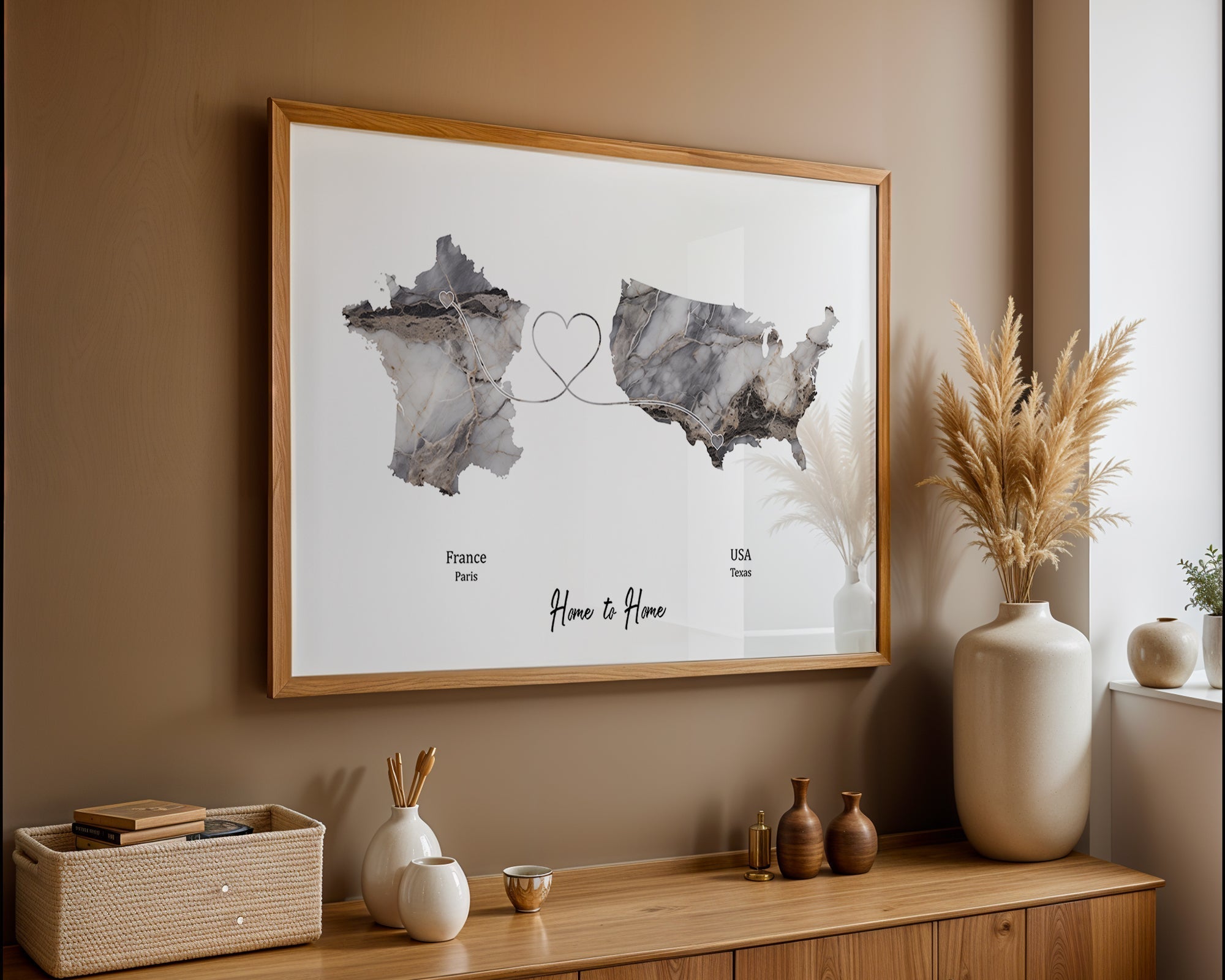 Personalised two location Print 2.0 - Dark Marble Effect - Custom Line