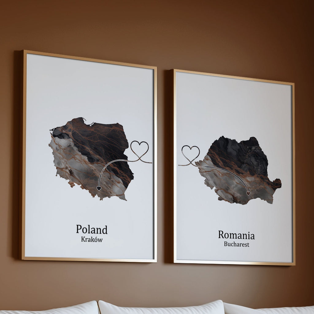 Personalised Dark Marble Effect Two Location Prints