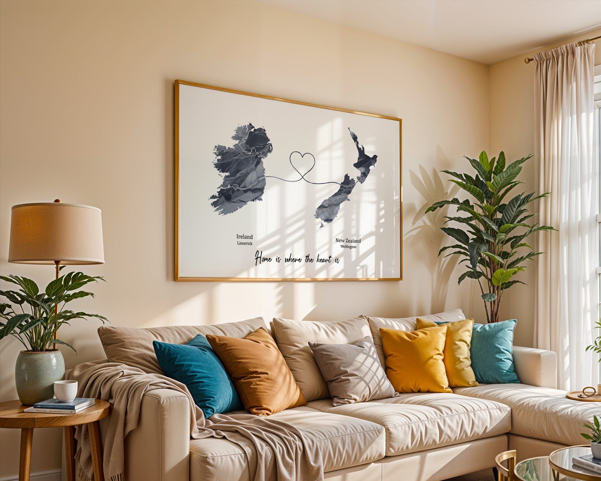 Personalised two location Print 2.0 - Dark Marble Effect - Custom Line