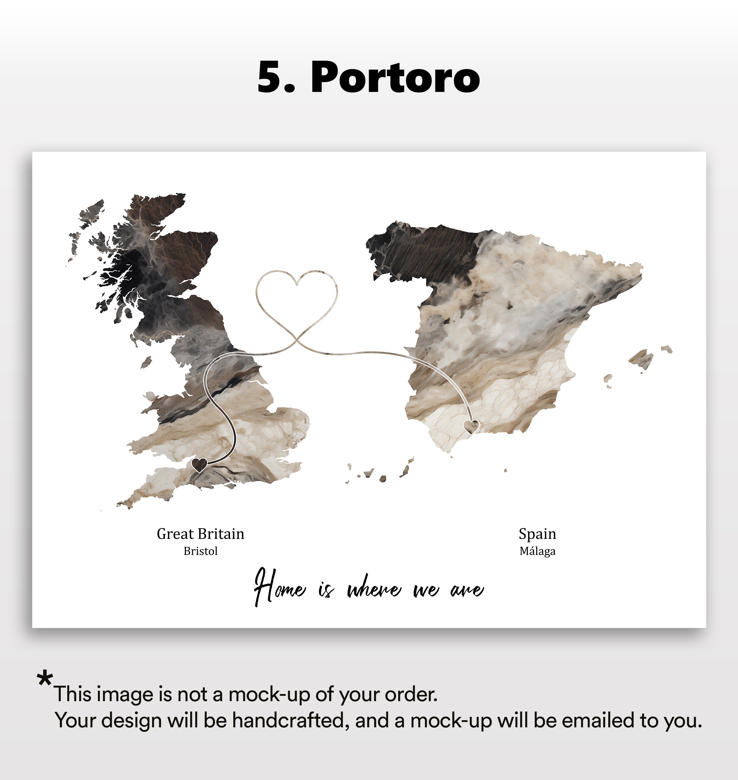 Personalised two location Print 2.0 - Dark Marble Effect - Custom Line