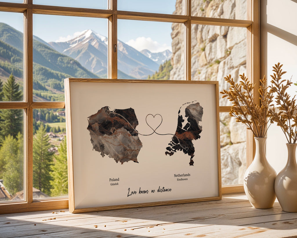 Personalised two location Print 2.0 - Dark Marble Effect - Custom Line