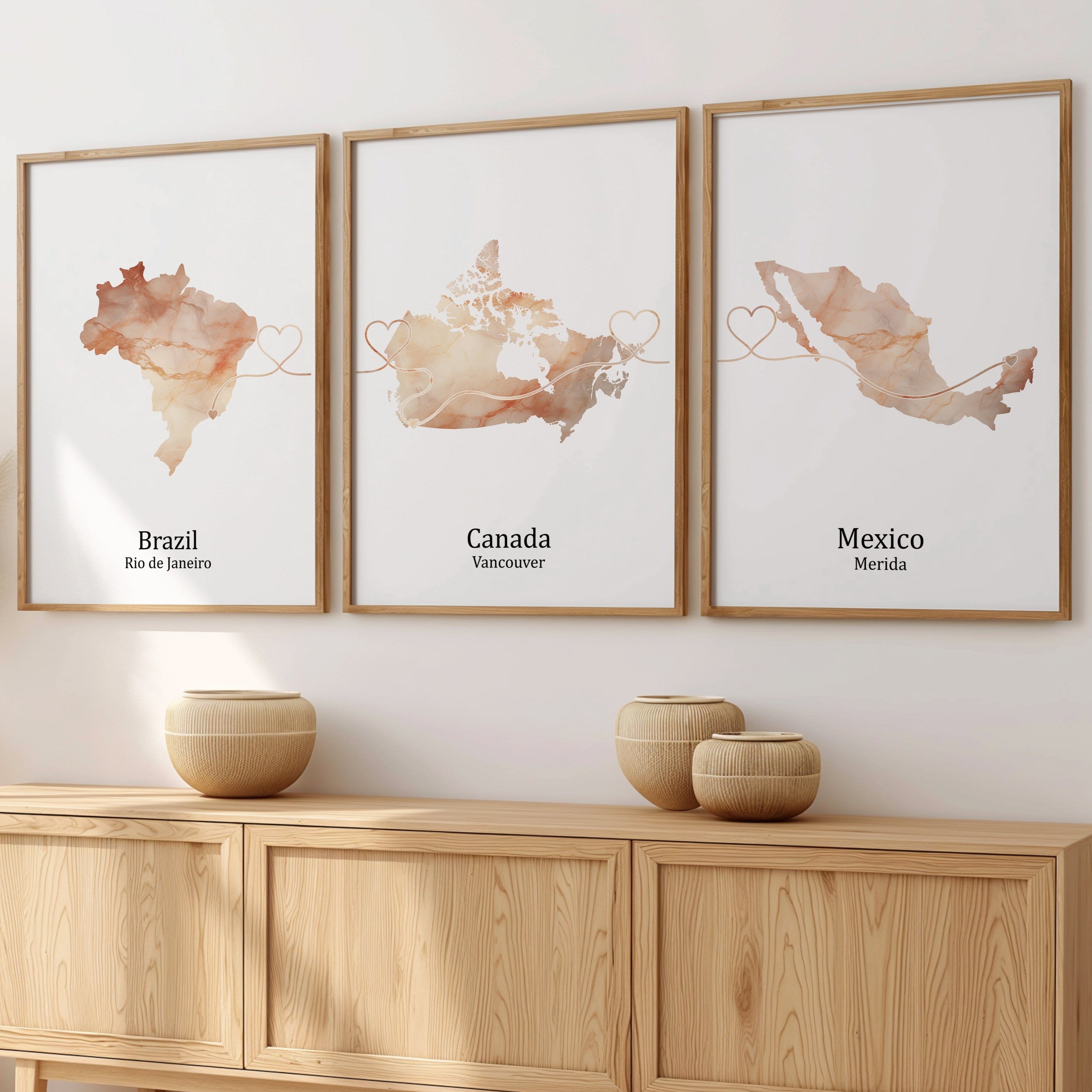 Personalised Light Marble Effect Three Location Prints