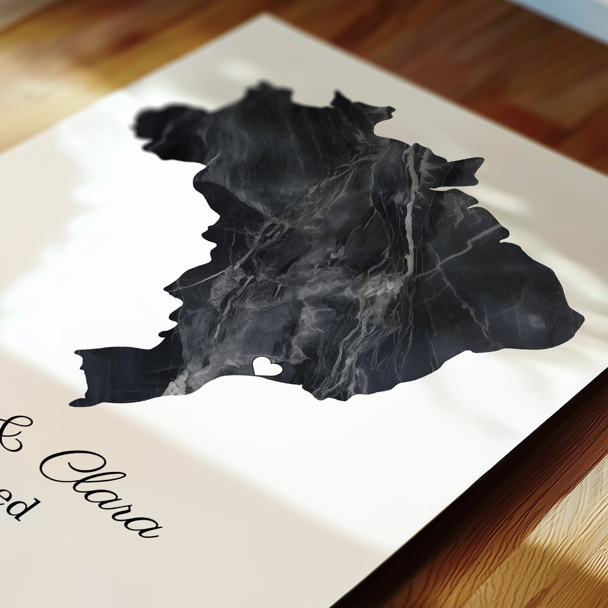 Personalized Engagement Dark Marble Effect Map Print - Any Country