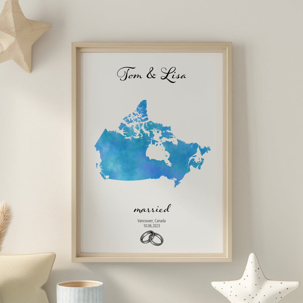Personalized Married Map Print - Any Country - Poster - Available In 8 Different Colours