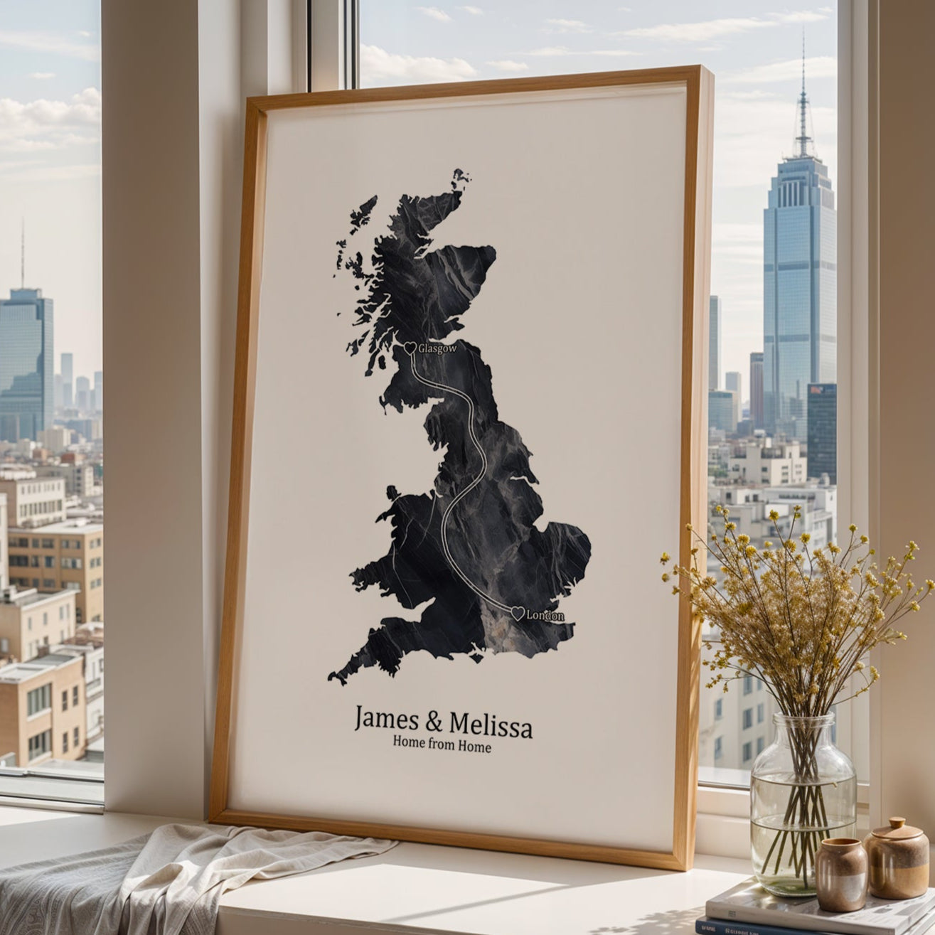 Personalized Dark Marble Effect Map Print - Any Country