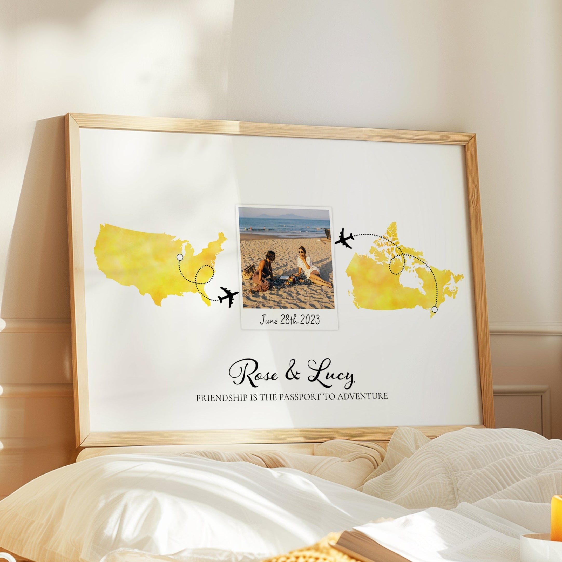 Personalised Polaroid Photo Travel Map Print – Any Two Locations – The Perfect Gift for Travel Besties