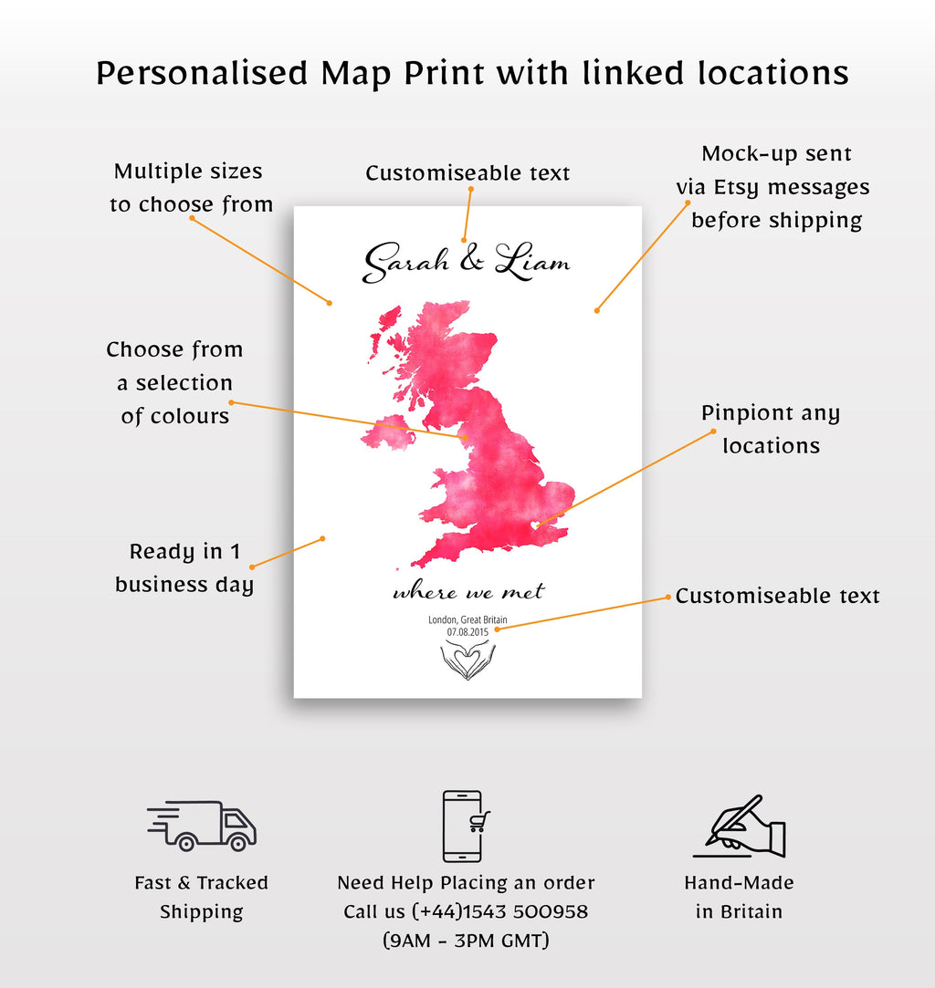 Personalized Where We Met Map Print - Any Country - Poster - Available In 8 Different Colours
