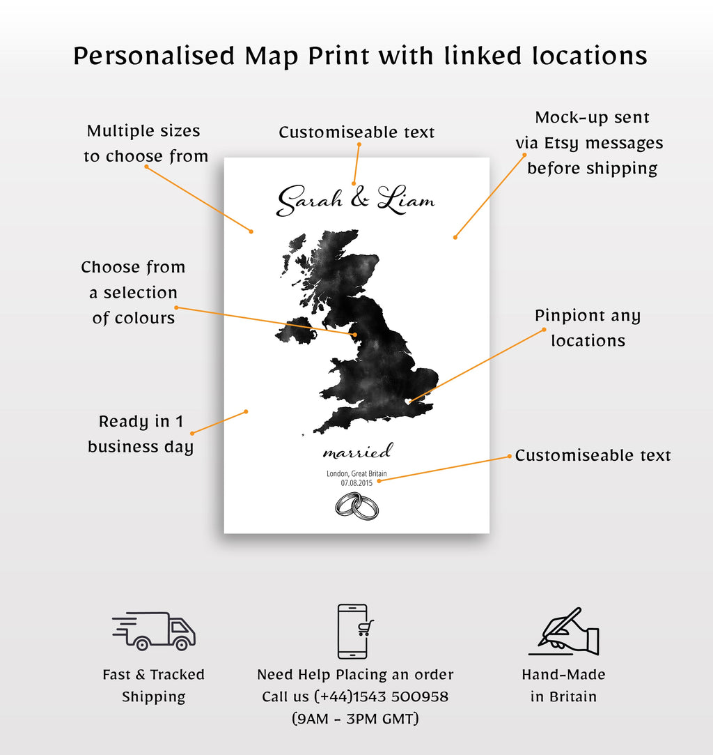 Personalized Married Map Print - Any Country - Poster - Available In 8 Different Colours