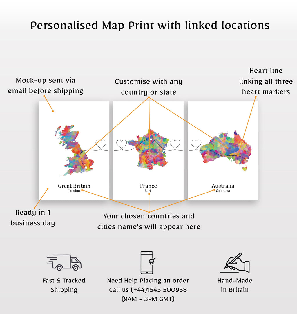 Personalised Three Location Prints 2.0 - Custom Line (Digital File Only)