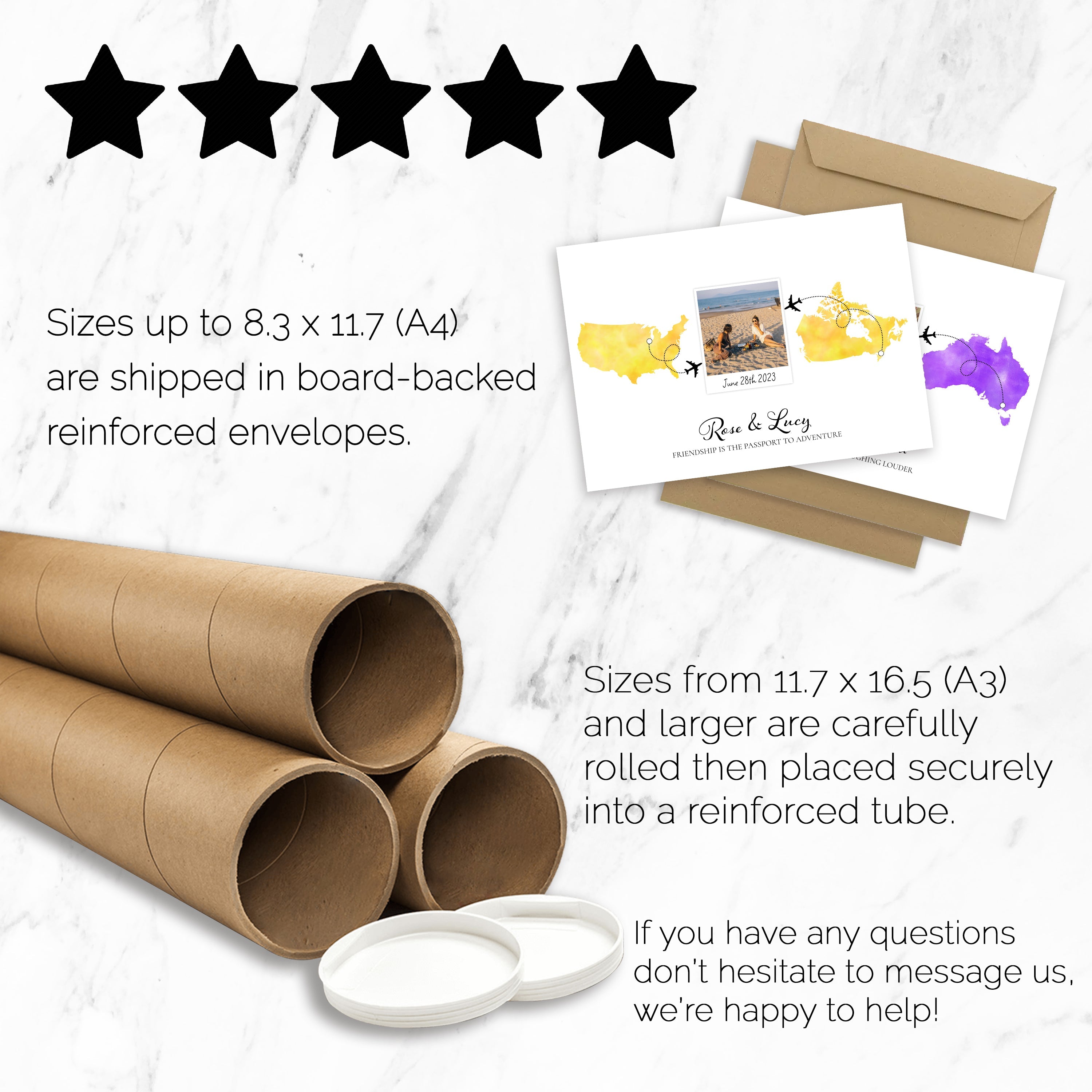 Personalised Polaroid Photo Travel Map Print – Any Two Locations – Perfect Anniversary or Wedding Gift