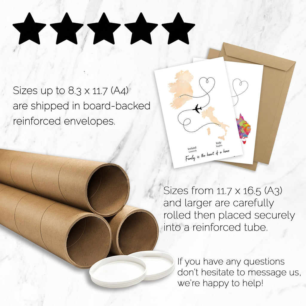 Personalised Two Location Portrait Print 2.0 - Custom Plane Line