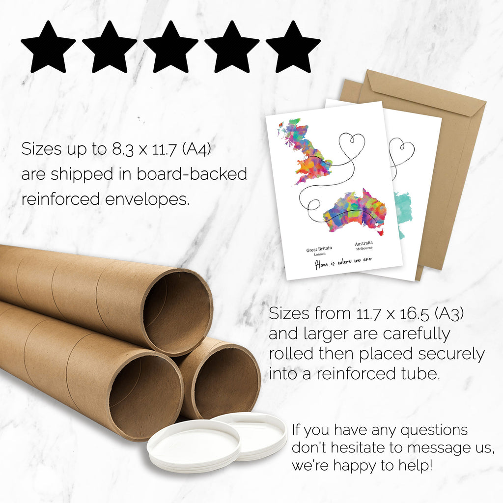 Personalised Two Location Portrait Print 2.0 - Custom Line